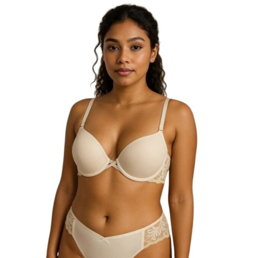 Victorias Secret 34C Ivory Lace Embroidered Underwire Bra Lightly Lined Mesh Cup